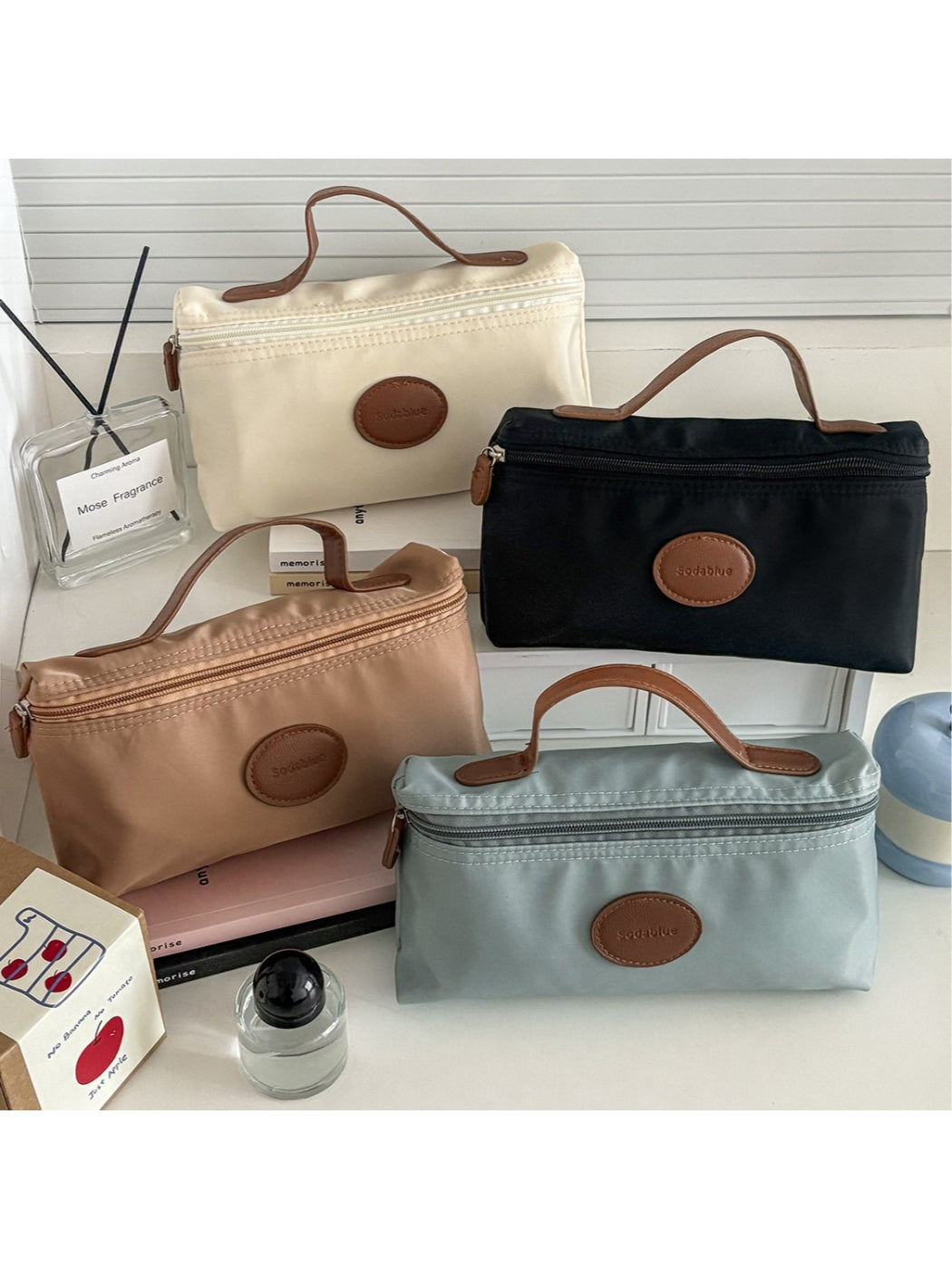 Cosbai Clean Style Travel Beauty Pouch in beige fabric