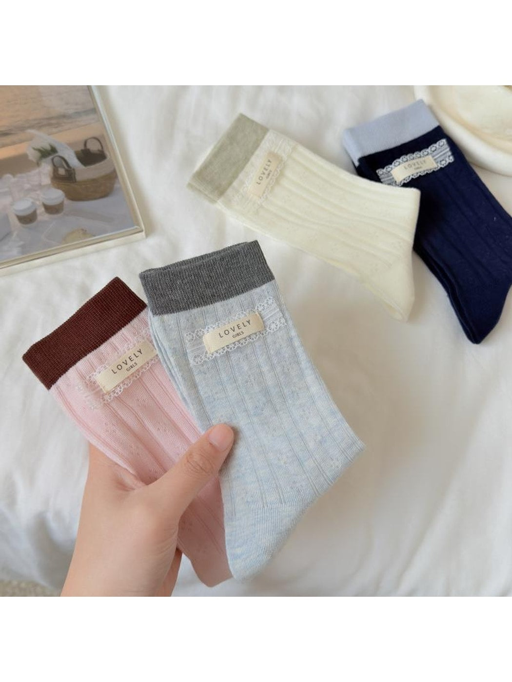 Rufia - Sweet Contrast Ribbed Cuff Crew Socks