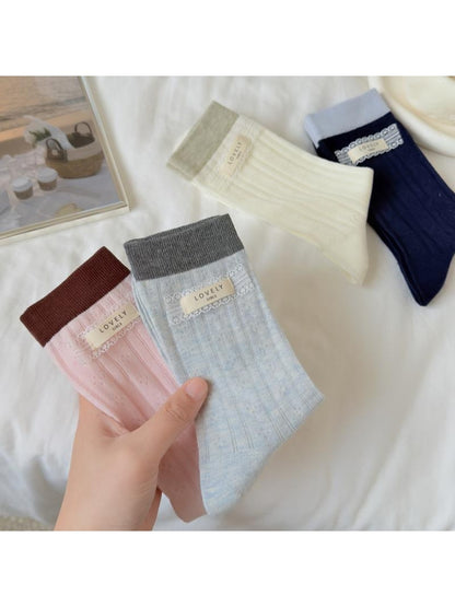 Rufia - Sweet Contrast Ribbed Cuff Crew Socks