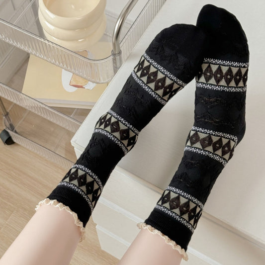 Rufia - Maillard Lace Trim Crew Socks - Elegant & Warm