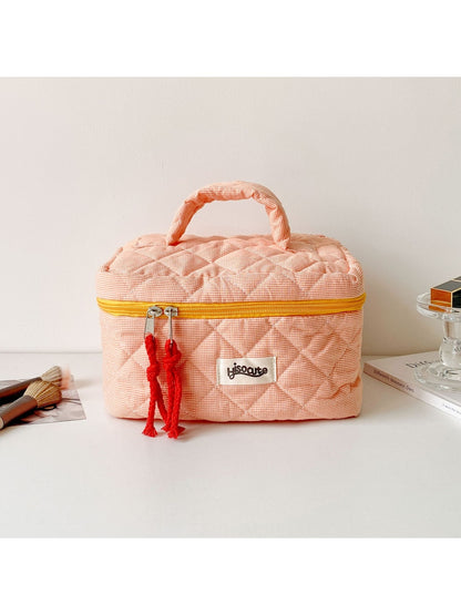 Cosbai - Checkered Zipper Makeup Organizer Bag