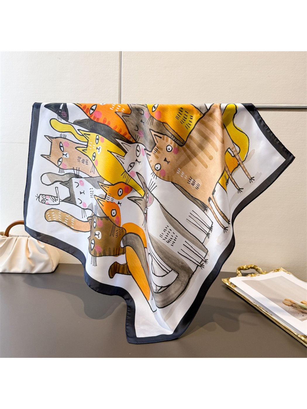 Scarvii Cartoon Cat Print Square Scarf
