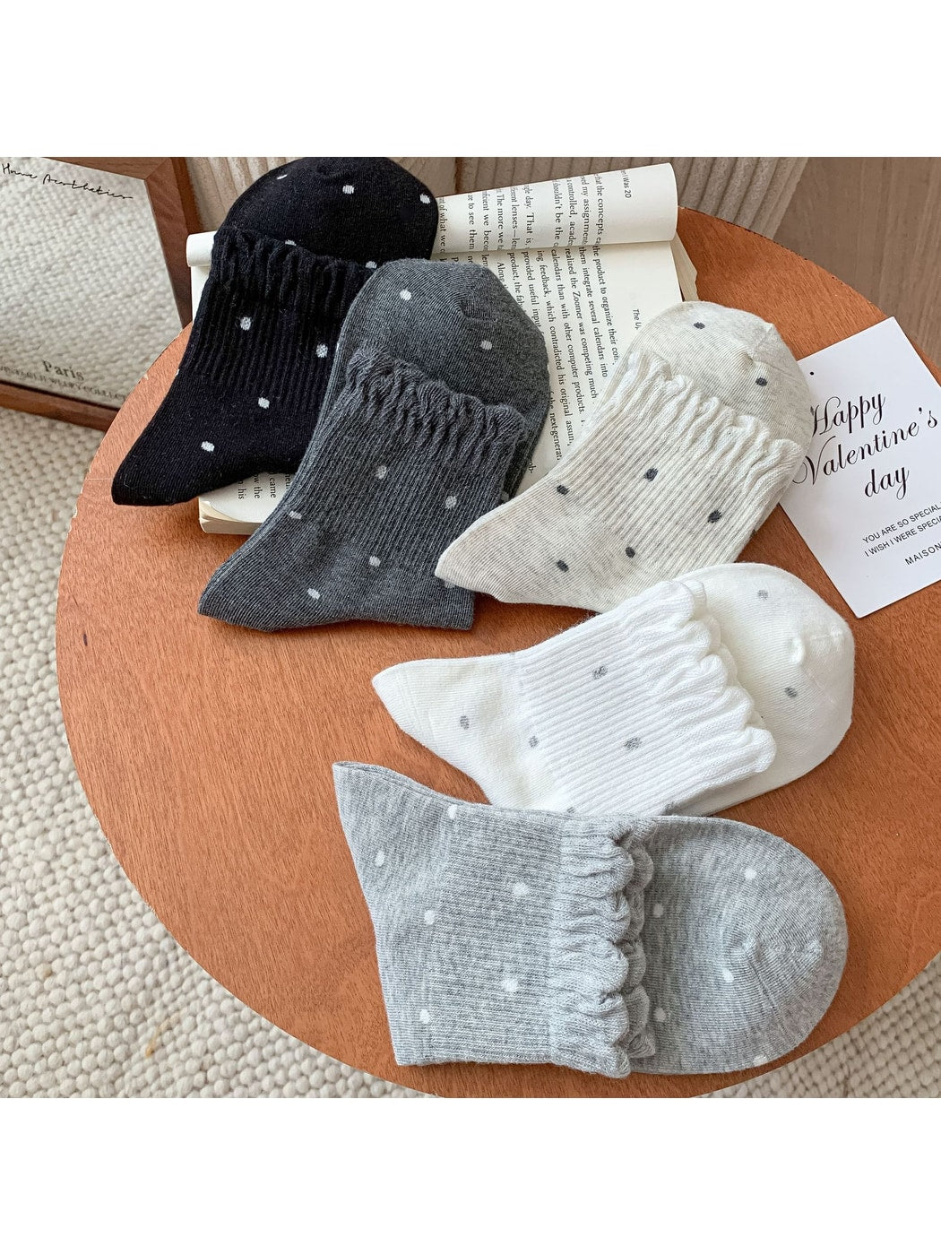 Rufia - Scalloped Cuff Polka Dot Ankle Socks