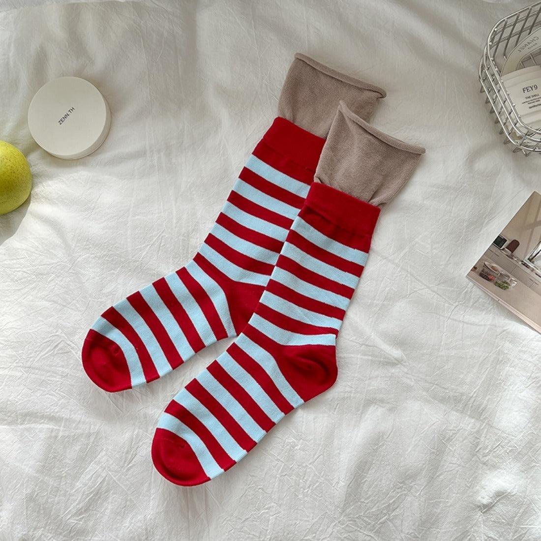 Rufia - Striped Contrast Mid-Calf Socks