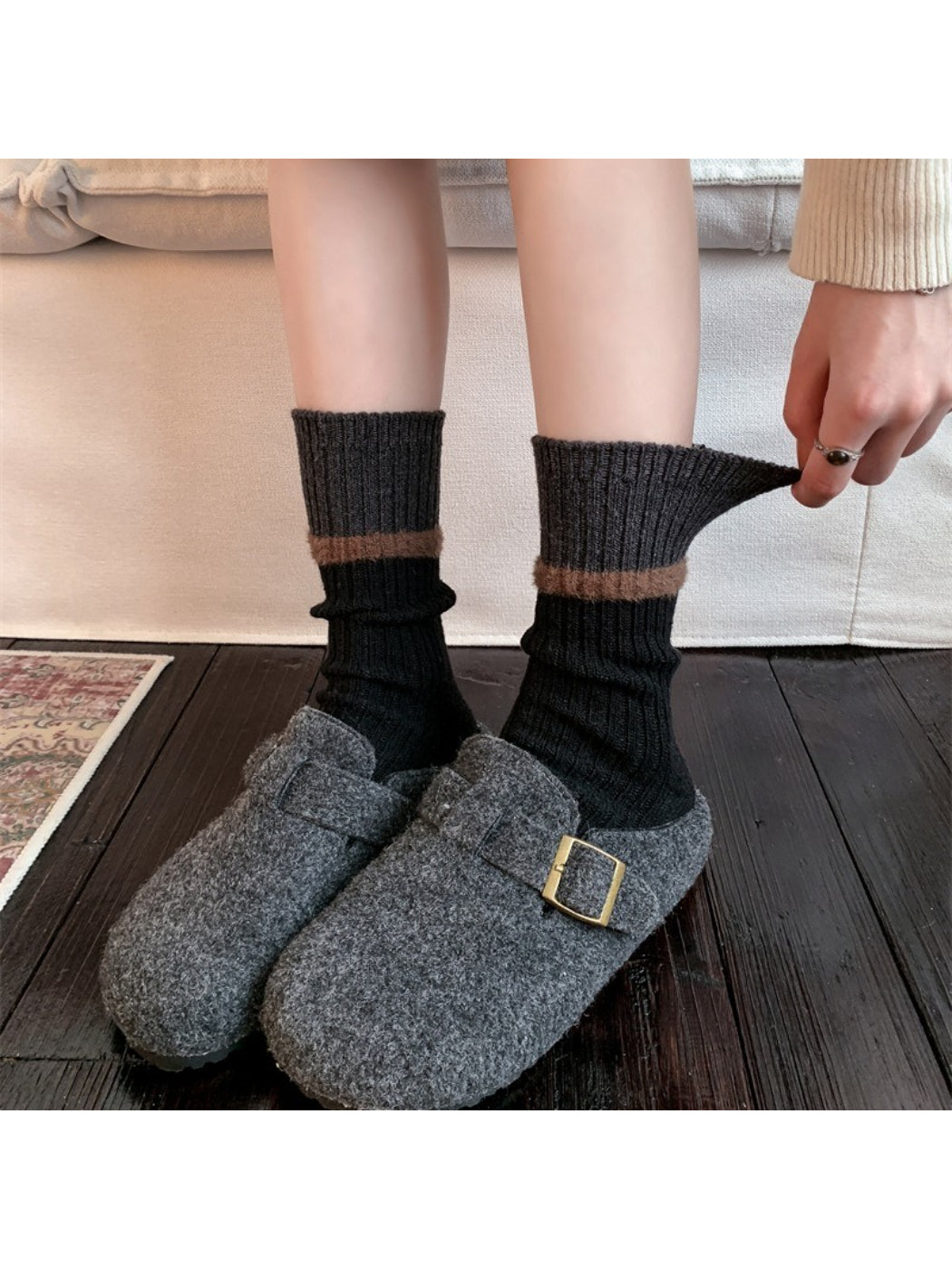 Rufia - Stacked Contrast Stripe Ribbed Crew Socks