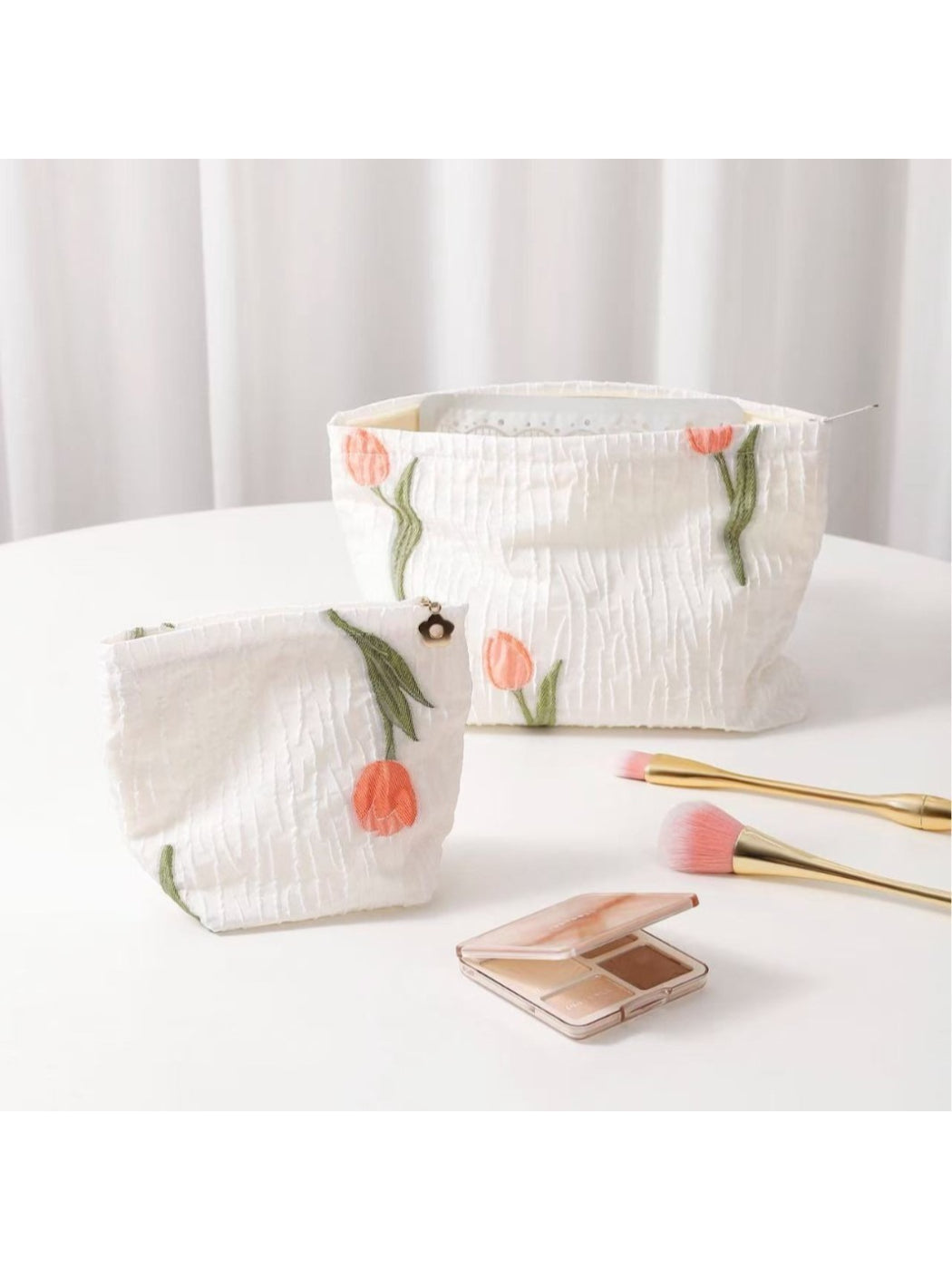 Cosbai - Tulip Embroidered Textured Cosmetic Bag