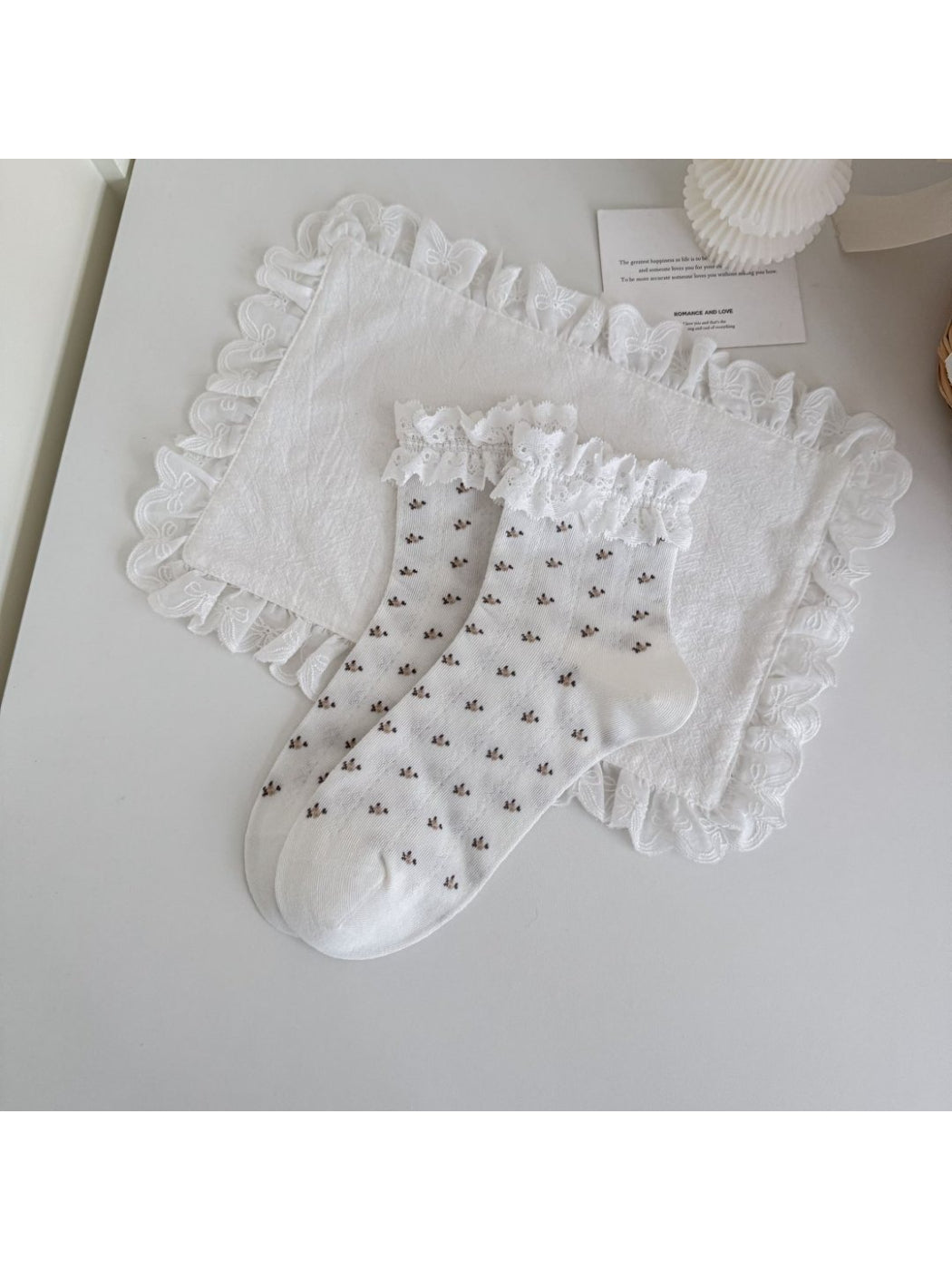 Rufia - Lace Trim Floral Mid Calf Socks
