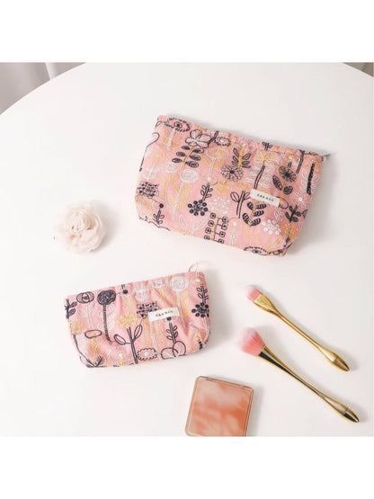 Cosbai - Floral Embroidered Zippered Makeup Bag