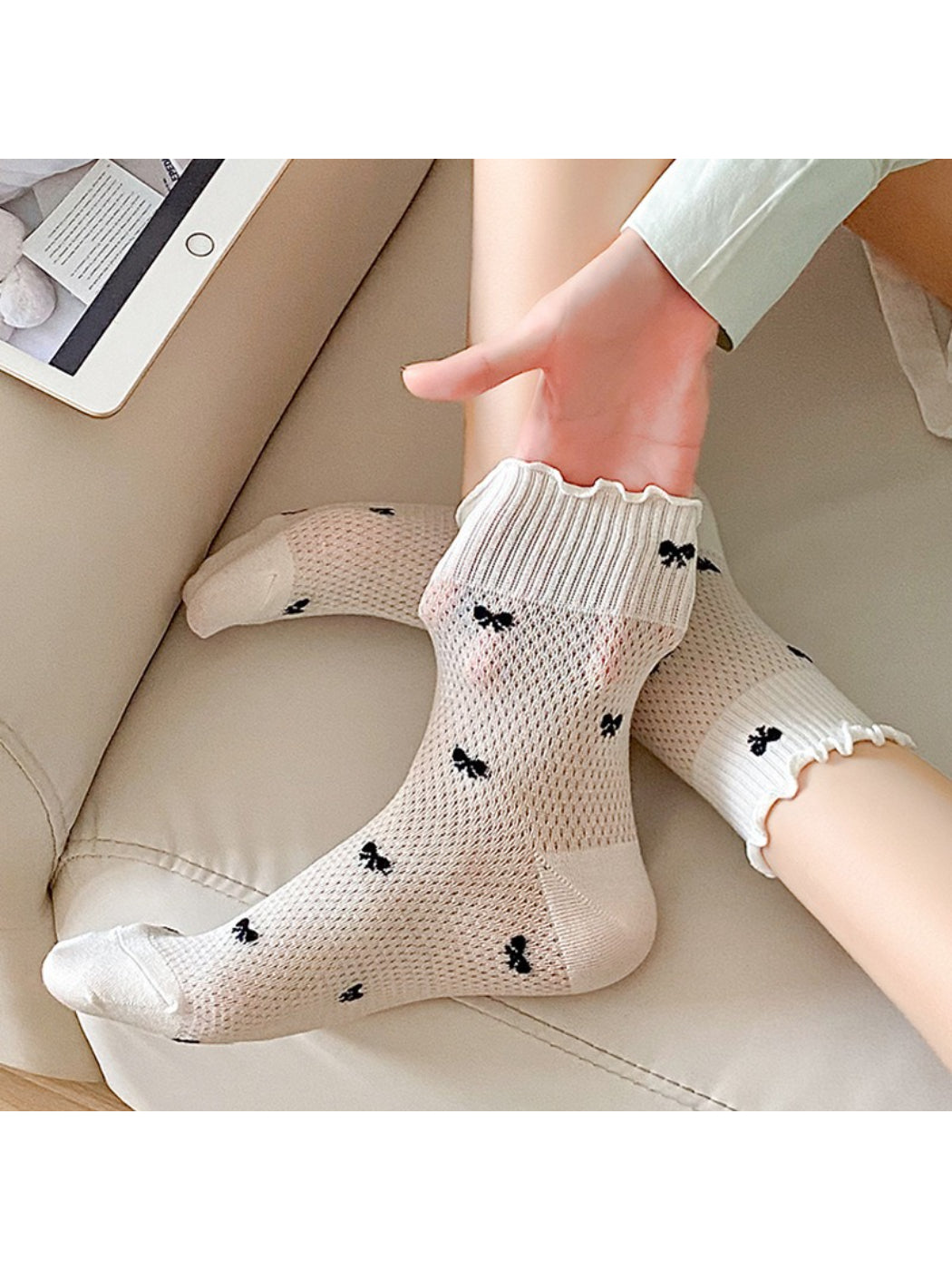 Rufia Mesh Bow Ruffle Crew Socks first product image