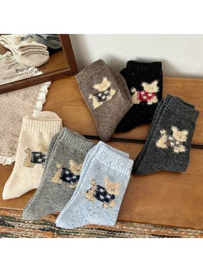 Rufia - Cute Winter Puppy Motif Crew Socks