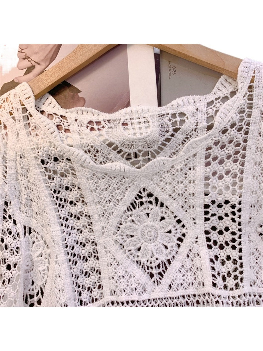 Crosa - Geometric Openwork Bell Pullover Top