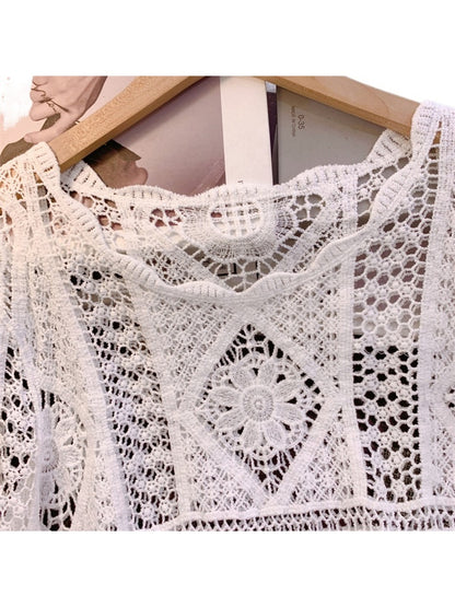 Crosa - Geometric Openwork Bell Pullover Top