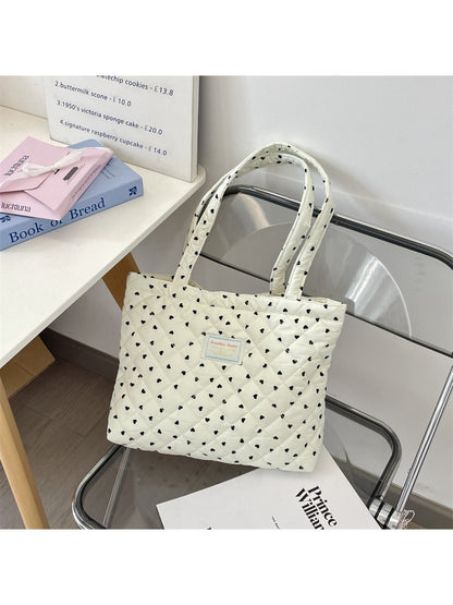 Cosbai - Tote Bag with Heart & Plaid Pattern
