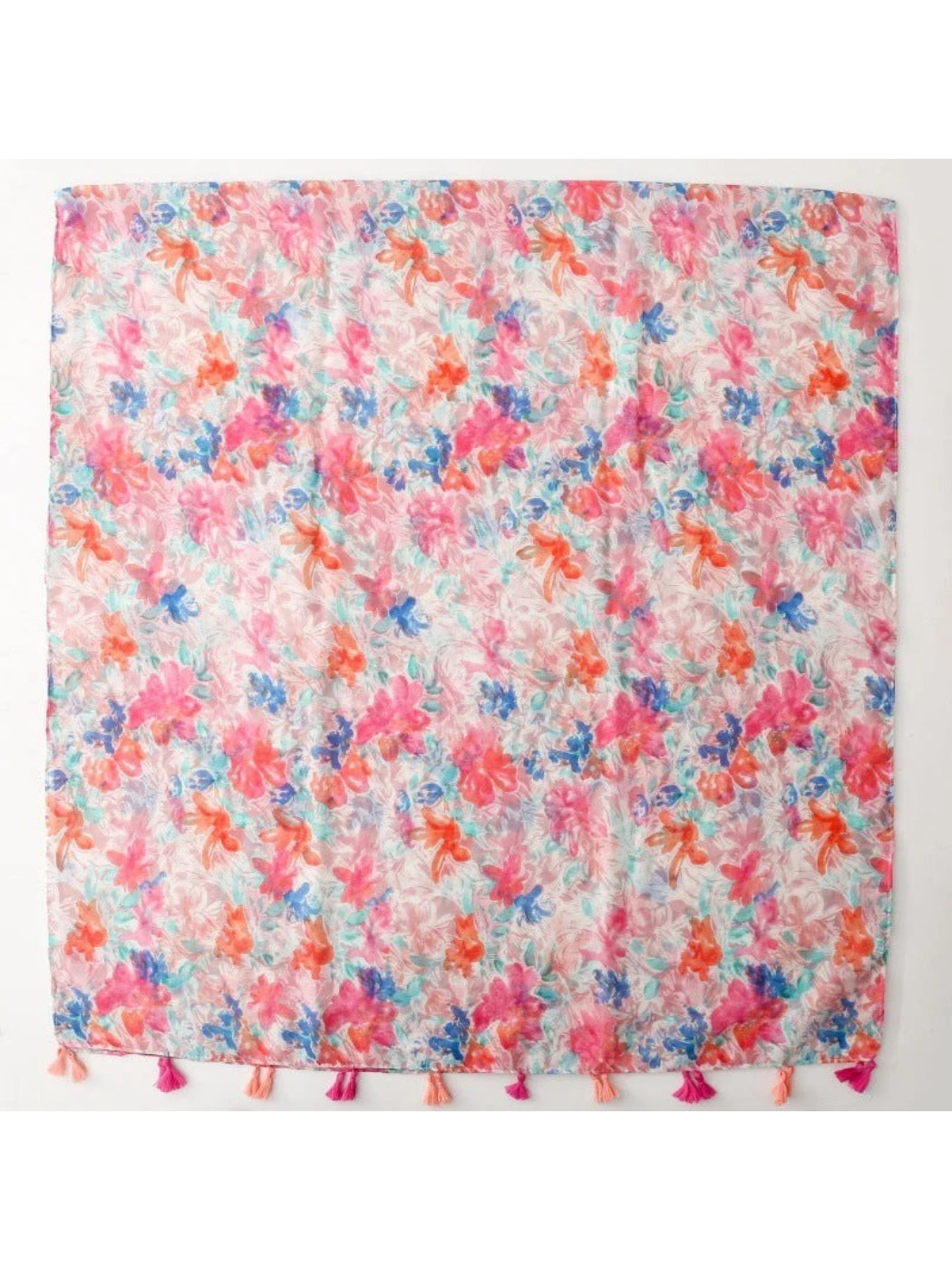Scarvii - Pink Watercolor Floral Tassel Scarf