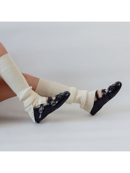 Cozyra - Mid-Calf Ribbed Button Slit Leg Warmers