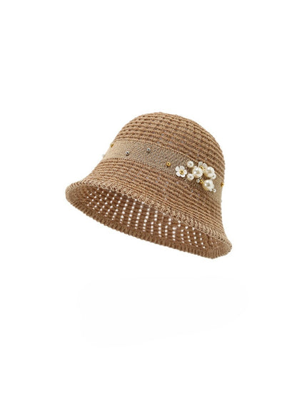 Close-up of beaded flower detail on Haila bucket hat