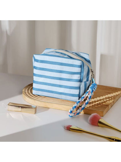 Cosbai - Striped Zipper Makeup Organizer Bag