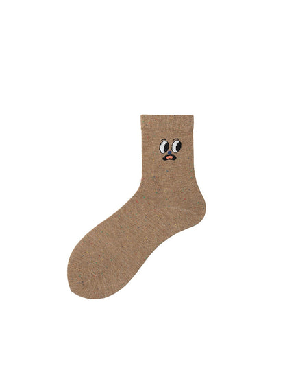 Rufia - Heathered Cartoon Face Pattern Crew Socks