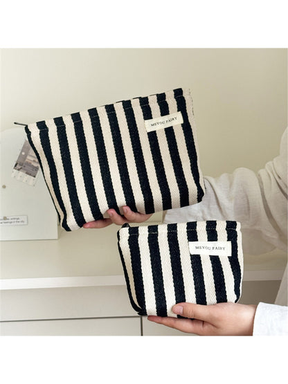 Cosbai - Striped Rectangular Zipper Makeup Bag