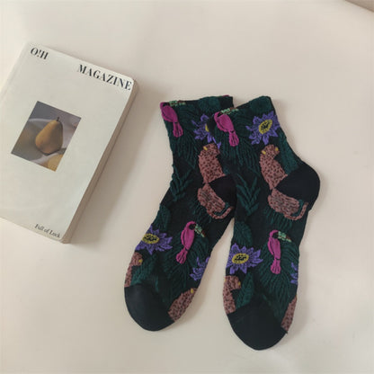 Rufia - Vintage Floral Pattern Mid-Calf Socks