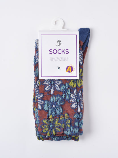 Rufia - Royal Floral Pattern Wide-Cuff Socks