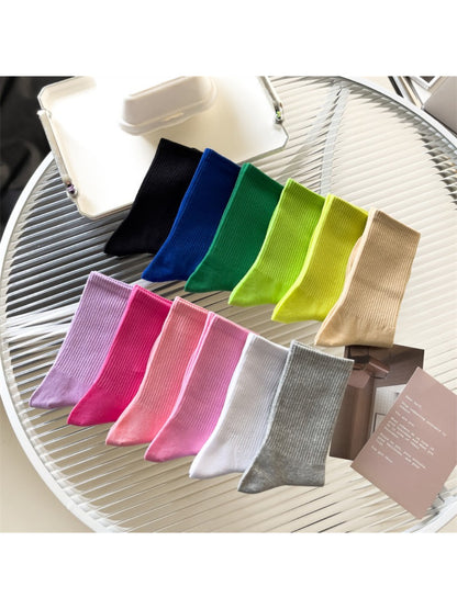 Rufia - Solid Ribbed Knit Crew Socks