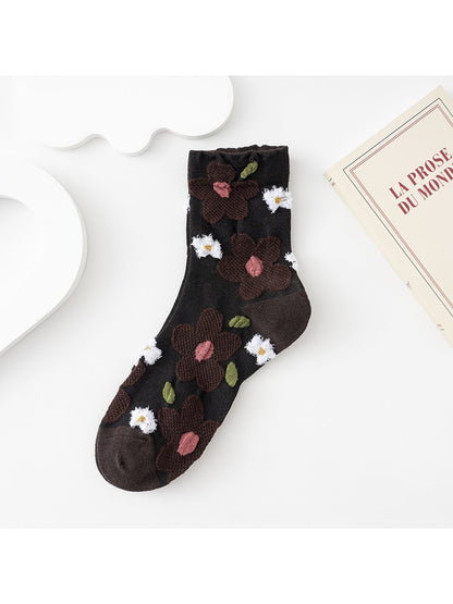 Rufia - Floral Relief Pattern Casual Crew Socks