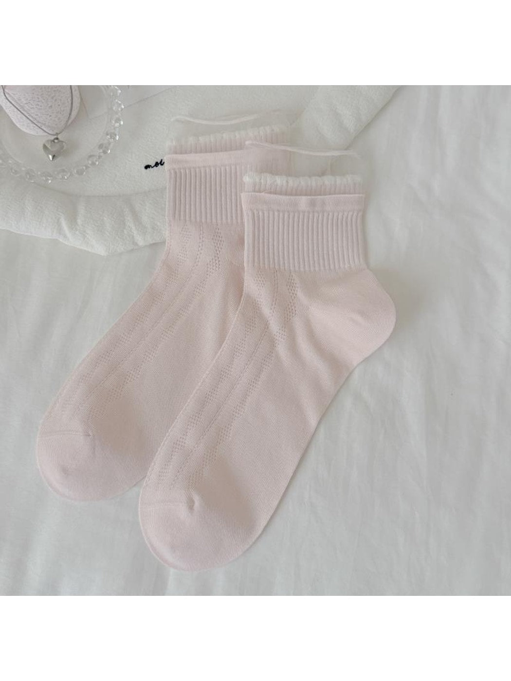 Rufia - Pastel Openwork Ruffle Crew Socks