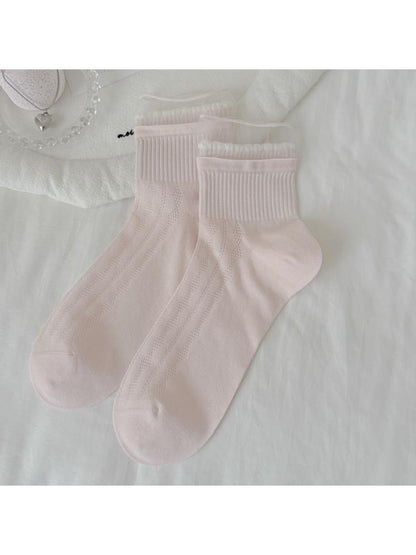 Rufia - Pastel Openwork Ruffle Crew Socks