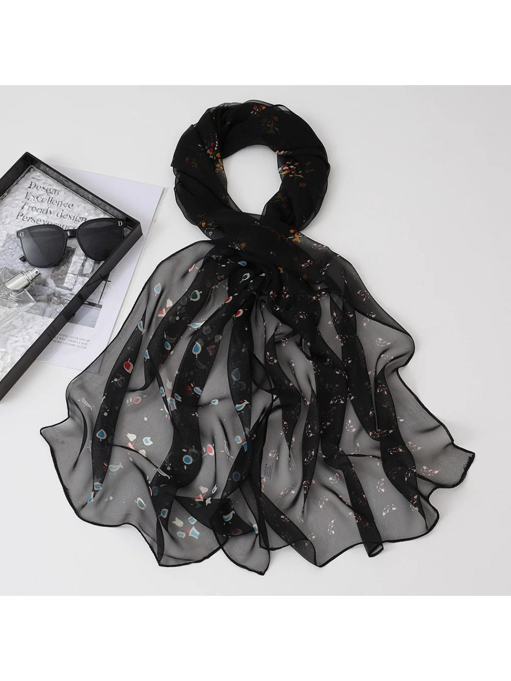 Scarvii - Sheer Floral Long Scarf