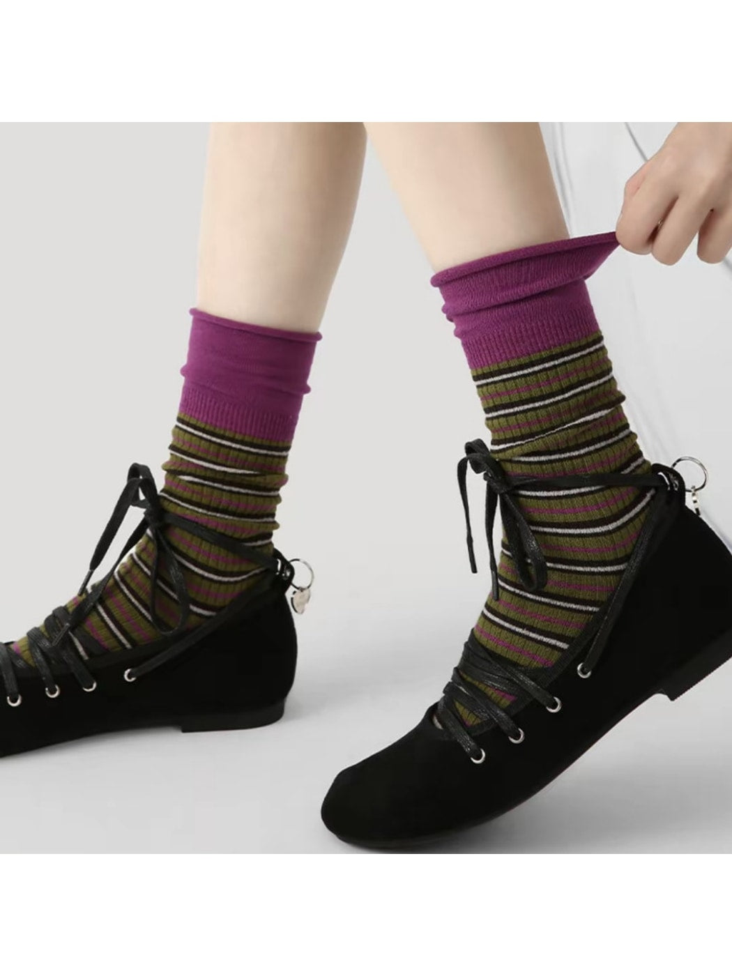 Rufia - Retro Stripe Color Block Crew Socks