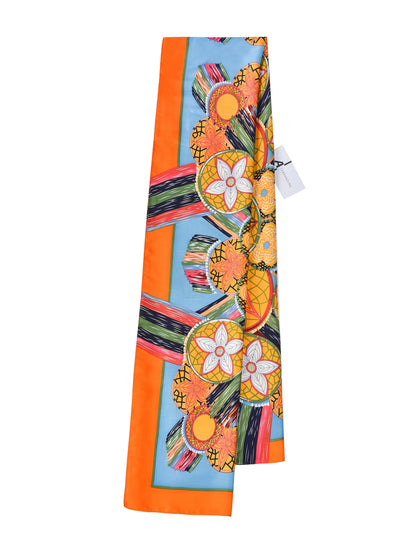 Scarvii – Abstract Bloom and Stripe Print Long Scarf