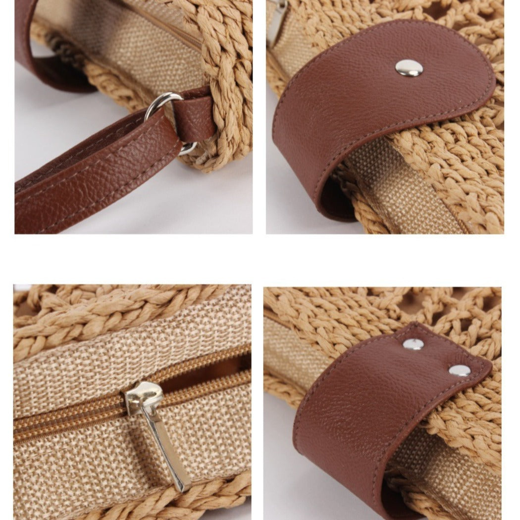 Cosbai Half Moon Woven Crossbody Bag zipper detail