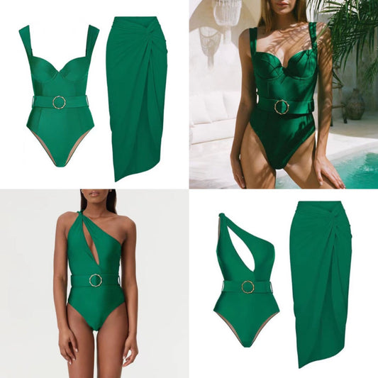 Secy - Green Sexy One-Piece Swimsuit Set