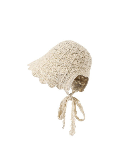 Haila lace bonnet hat with tie back detail in soft beige fabric