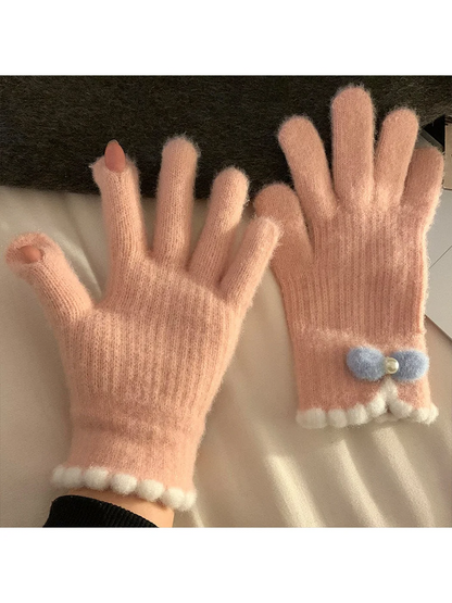 Gloving - Bow Detail Scalloped Cuff Gloves
