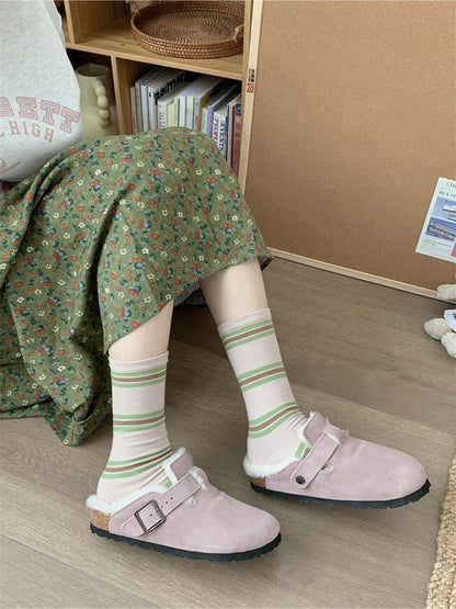 Rufia - Retro Color Stripe Mid Calf Socks