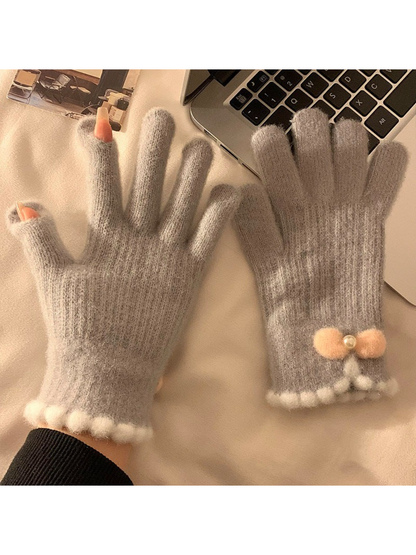 Gloving - Bow Detail Scalloped Cuff Gloves