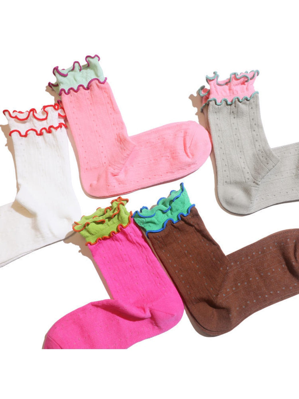 Rufia - Double-Layer Rainbow Colorblock Lace Ankle Socks