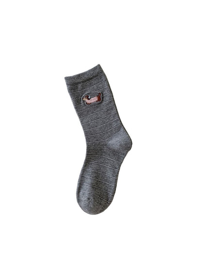 Rufia - Cute Dog Embroidered Mid-calf Socks