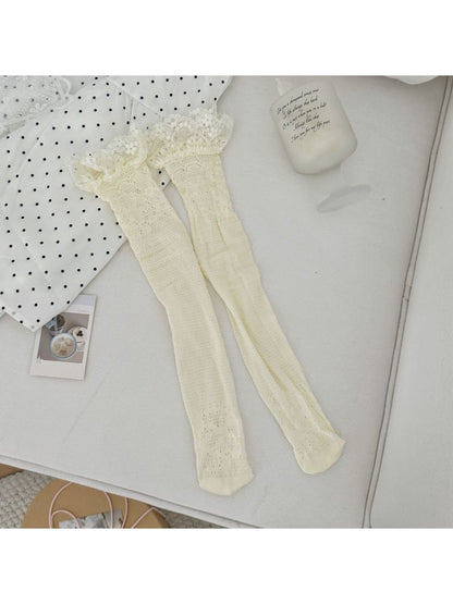 Rufia - Lightweight Lace Edge Sheer Mid-calf Socks