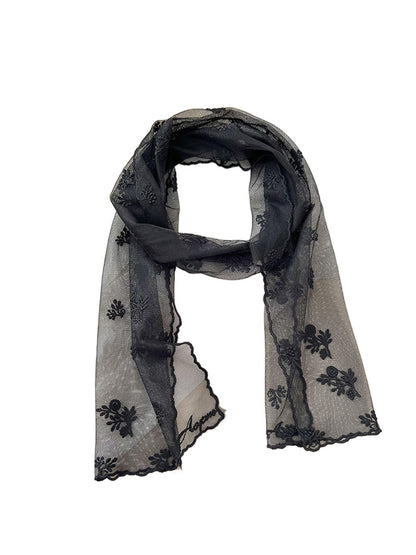 Scarvii - Elegant Floral Embroidered Long Lace Scarf
