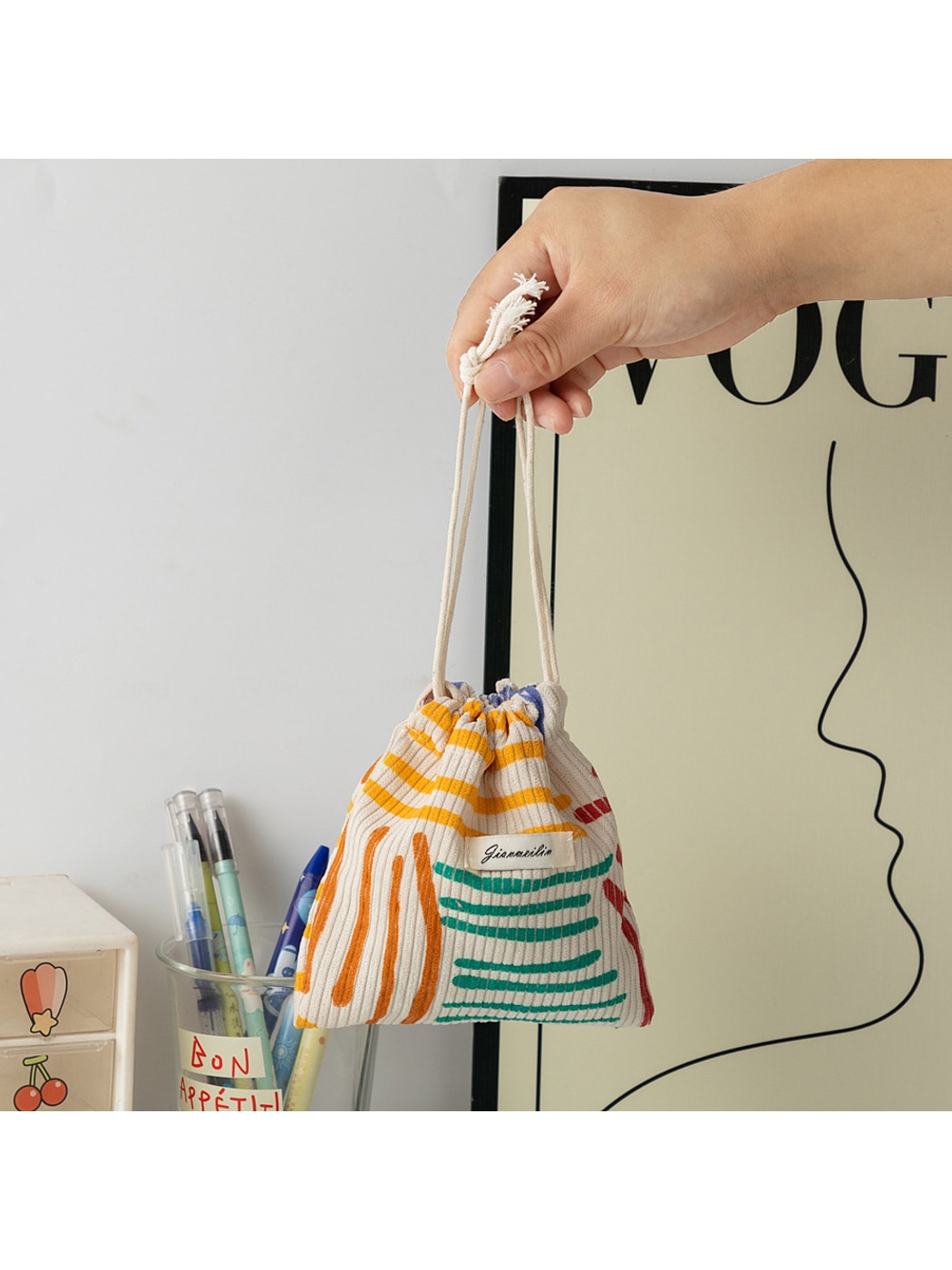 Cosbai - Solid Color Drawstring Coin Pouch Bag