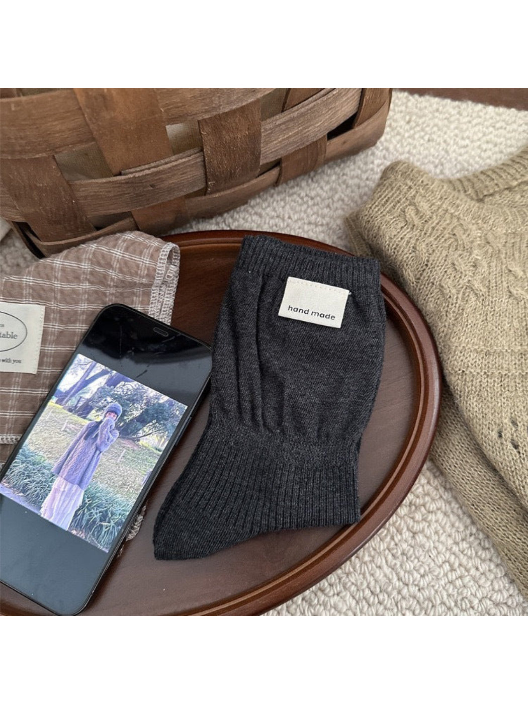 Rufia - Solid Ribbed Crew Socks