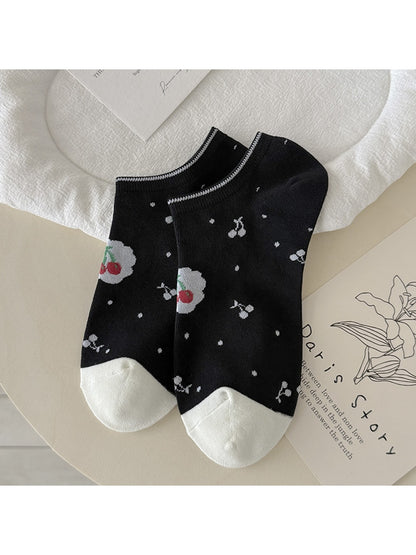 Rufia - Cherry and Heart Pattern Low Ankle Socks