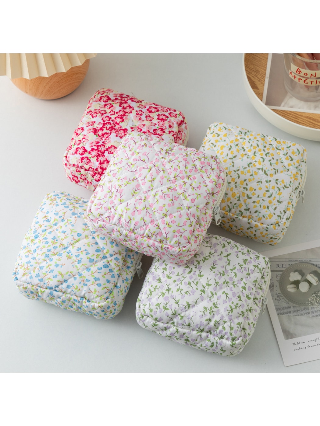 Cosbai - Cartoon and Floral Print Quilted Storage Bag