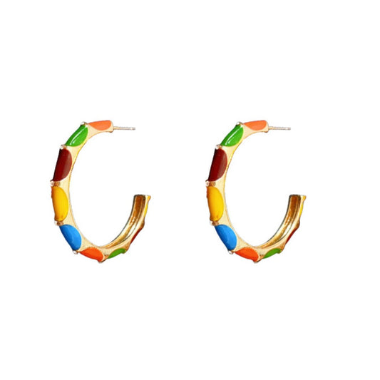 Earwish - Vintage Enamel C-Hoop Earrings - Playful & Vibrant