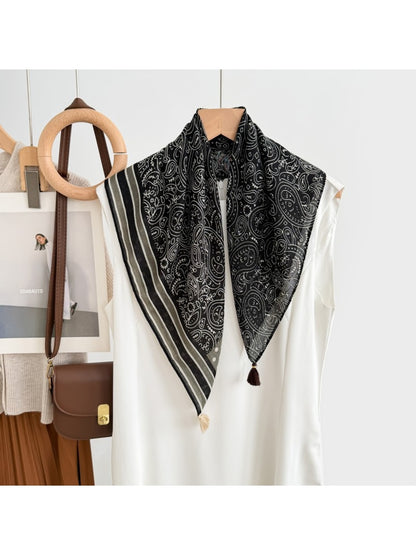 Scarvii - Retro Printed Tassel Embellishment Square Scarf