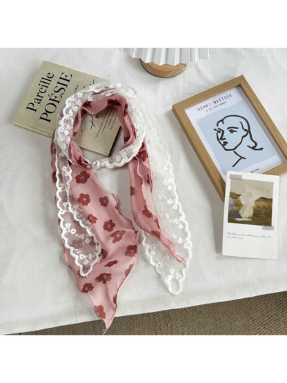 Scarvii - Lace Double Layer Floral Long Narrow Scarf