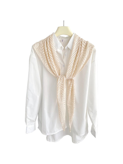 Scarvii - Openwork Knit Solid Color Triangle Scarf